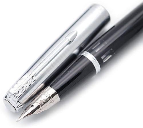 czxwyst Pluma estilográfica Vacumatic con tapa de acero 601A (negro con ventana de tinta)