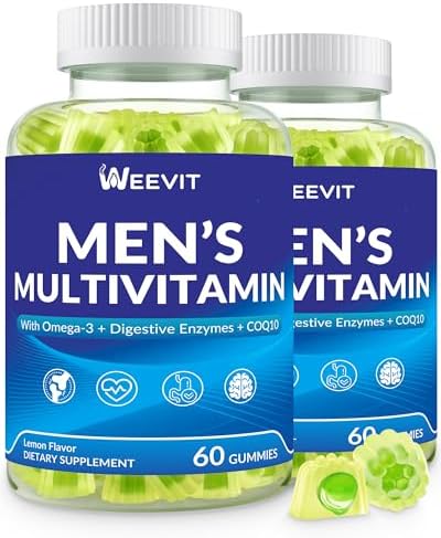 Mens Multivitamins Gummies, Omega 3, CoQ10, Turmeric, Lycopene, Digestive Enzymes, Daily Mens Vitamins A C D E B6 B12, Methylated Multivitamin for Men – Energy, Immunity, Sugar Free, Vegan