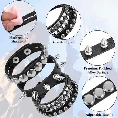 3 Pcs Punk Rock Studded Bracelet Spiked Bracelets 80s Wristband Punk Accessories Emo Bracelet Adjustable Grunge Bracelets3