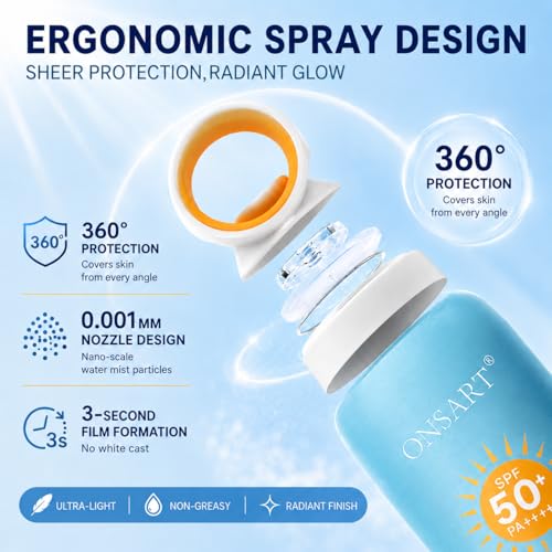 Image of Reef Safe Mineral Sunscreen Spray SPF 50+ with Zinc Oxide, Broad Spectrum UVA /UVB Protection, Lightweight Non-Greasy, Travel Size Sunscreen for Face & Body, Water & Sweat Resistant, 6.76 oz(2 Pack)
