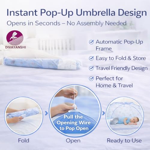 Image of Divayanshi Umbrella Mosquito Net for Infants (0-2 Years) | Foldable Baby Bed Net Tent | Fine Mesh Protection from Mosquitoes & Insects | Portable, Lightweight, Washable Net for Cradle & Baby Bed-Pink