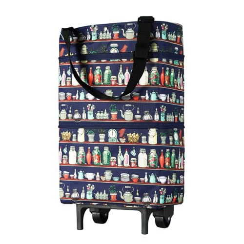 Carrito de la Compra, Bolsa de Compras Plegable con Capacidad 12,5 kg, Ruedas, Ideal for el hogar y supermercado(B)