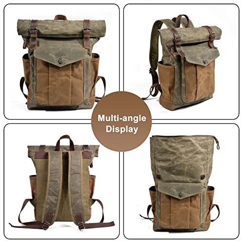 Men's Vintage Travel Backpack Large Capacity Casual Daypacks Waxed Canvas Carry on Bags for Camping Hiking Mountaineering2
