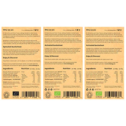 Erbology Organic Sprouted Buckwheat Crackers (12 x 1.8 oz Pack) Flavors: Tkemali, Garam Masala and Greek Olives
