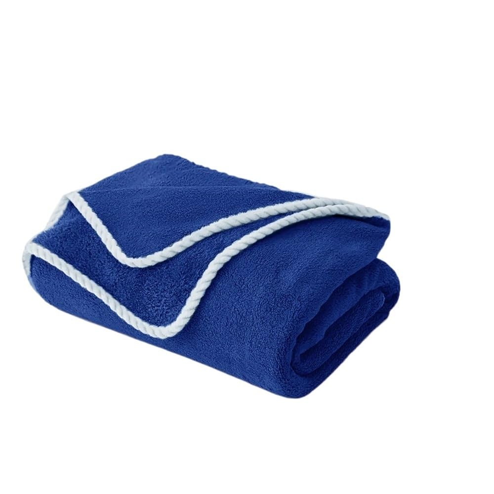 Generico Serviette carrée en polaire corail: serviette de bain douce et de plage à séchage rapide(Dark Blue)
