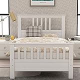 Twin Bed Frame, Platform Wood Bed Frame with Headboard, No Box Spring Needed (White, Twin)