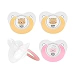 Wee Baby (4-Pack) Baby Dummies | Animal Designs Teethers Dummy with Orthodontic Silicone Teeth for Healthy Teeth | Newborn Dummies with Air Holes to Prevent Irritation | BPA Free Baby