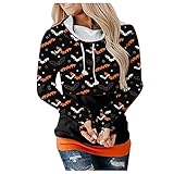 Women's Casual Heart Print Long Sleeve Pullover Hoodie Sweatshirt Tops 80s Graphic tees for Womens Graphic Dresses for Womens Graphic Art Tape(B1-Orange,XXL)