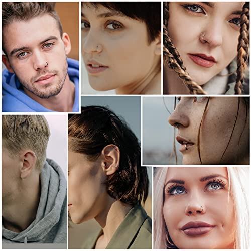 Funtopia 12 Pcs Hoop Nose Rings, 18G 316L Surgical Steel Hinged Nose Rings Hoop For Women Men, Septum Rings Cartilage Lip Rings Body Piercing Jewelry 4 Color (7Mm 8Mm 9Mm) #TOP5