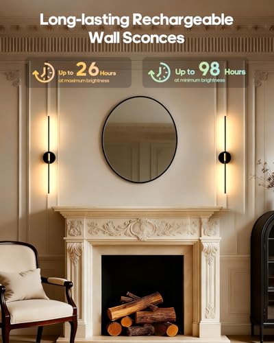 Image of GOODEA Peel and Stick Wall Sconces, Battery Operated Wall Sconces Set of 2 | 28.3 inch LED 3000K Rechargeable & Dimmable Wall Lights with Remote for Hallway, Stairway, Bedroom, Living Room