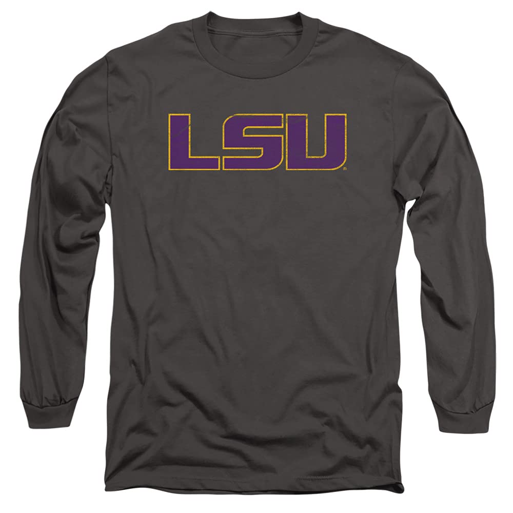Louisiana State University LSU Official Distressed Primary Unisex Adult Long-Sleeve T Shirt,Charcoal, Large