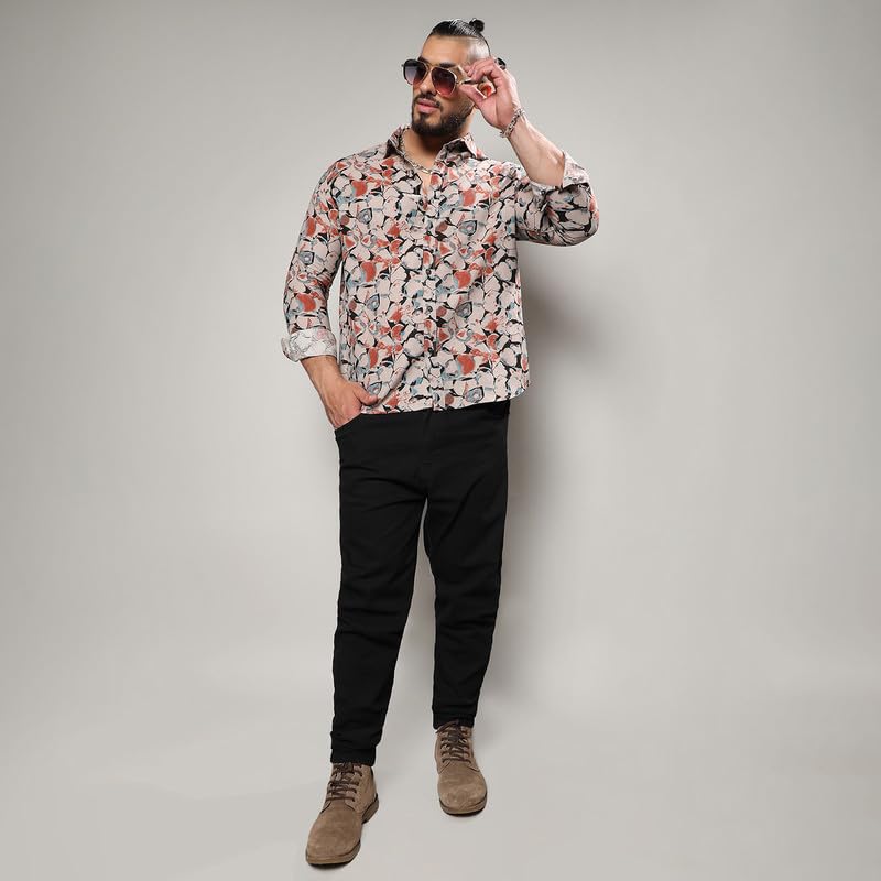 Image of Instafab Plus Men's Shirt for Casual Wear | Spread Collar | Long Sleeve | Button Closure | Plus-Size Fit | Cotton Shirt Crafted with Comfort Fit for Everyday Wear