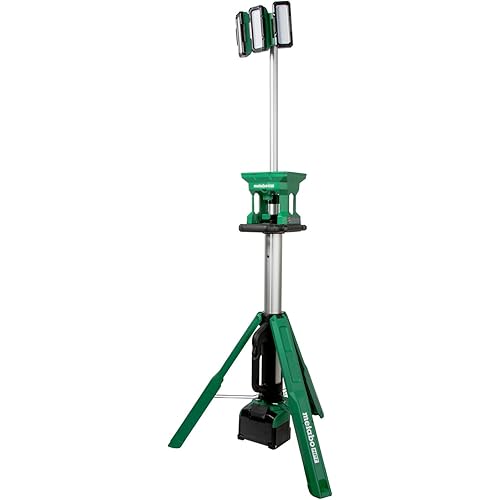 Metabo HPT 18V MultiVolt Cordless 4,000 Lumen LED Tripod Site Light, Water & Dust Resistant, Up to 16.8 Hours Long Lasting Light, 66 LED Lights in 3 Rotatable Panels, Tool Body Only, UB18DGQ4