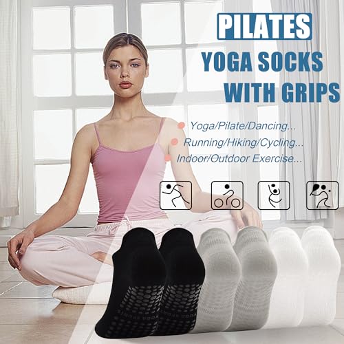 HYCLES Grips Pilates Socks for Women Yoga Non-Slip Socks Barre Workout Gym Hospital Sticky Slipper Socks 3 Pairs2