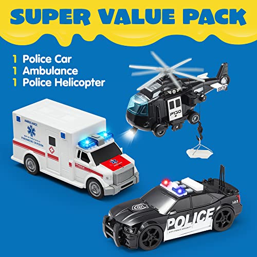 JOYIN Truck Toys for 3 4 5 6 7 Year Old Boys - Police Car Toy Set, Emergency Vehicle Playset, Friction Powered Car with Lights and Sounds, Birthday Gifts for Boys Girls Age 3-9 - image 2