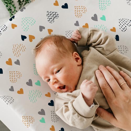 Image of BROLEX Changing Pad Covers for Baby: Boy Girls Ultra Stretchy Soft 2 Pack, Heart Pattern