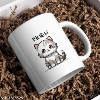 Cat Coffee Ceramic Coffee Mug (350 ml) White, 1 Cup, 1 Piece, Cat G, CER