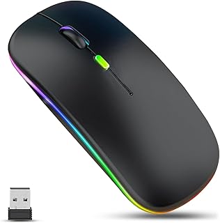 Wireless Slim Silent USB Rechargeable LED Mouse (2.4G USB), 10m Remote Range Noiseless Mini Mouse, Computer Ergonomic Design Cordless Mouse for MacBook Laptop Pc Desktop (black)