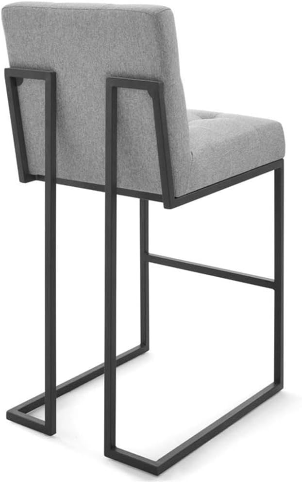 Modway Privy Stainless Steel Upholstered Fabric Bar Stool Set of 2, Black Light Gray