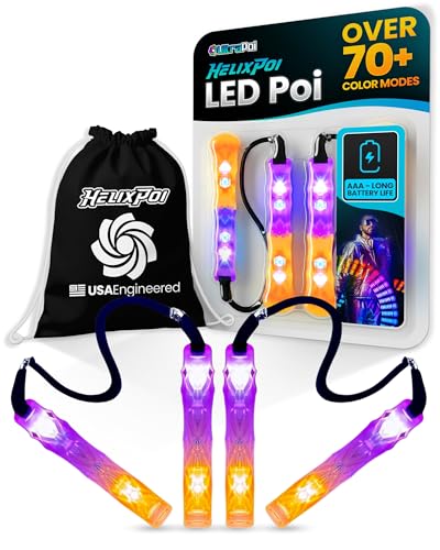 UltraPoi HelixPoi Set w/LED Glowstick Handles - 70+ Color Modes - LED Poi Glow Stick Lights w/Soft Durable Cases & Adjustable Leashes - Ideal Flow Arts for Music, Festivals, Parties & Raves