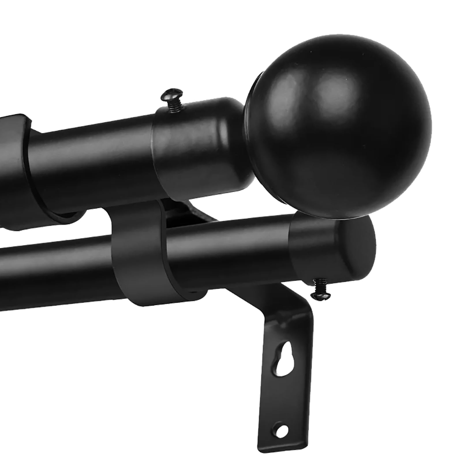 Tringle à Rideau Double Moderne et Robuste avec extrémité Sphérique en Métal, Double Tringle à Rideau Extensible pour Cuisine, Chambre à Coucher, Fenêtre, Bureau, Noir