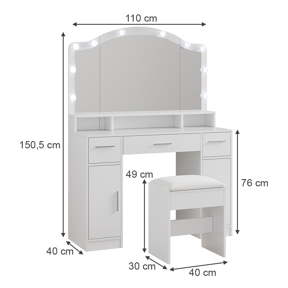 Vicco Schminktisch Lumira, Weiß, 110 cm