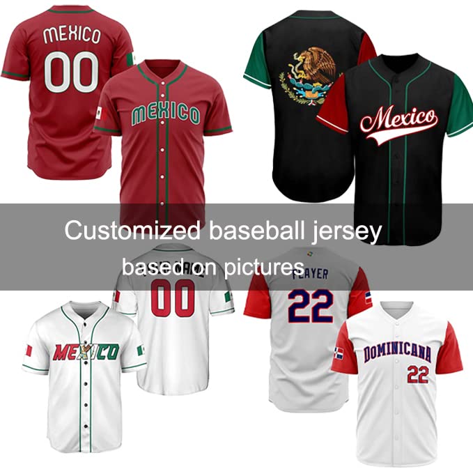 Personalized Name Number Blank Mexico Baseball Jersey,2023 World Baseball Classic Shirt Jersey for Men Youth Women (XS-6XL) White