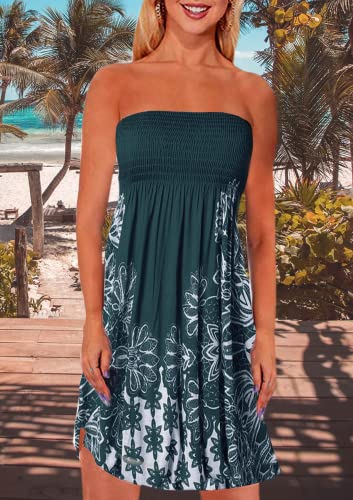 Image of Zyyfly Tube Top Dress Women Summer Beach Coverup Stretch Smocked Strapless Dress