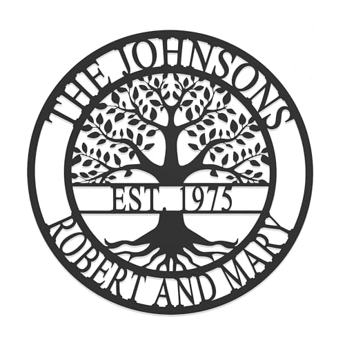 Established Family Tree Name Sign (18 inch) - Family Tree Wall Decor Last Name Signs for Home Personalized Metal Sign Wall Name Signs Personalized Metal Signs Family Tree Decor Custom Family Name Sign