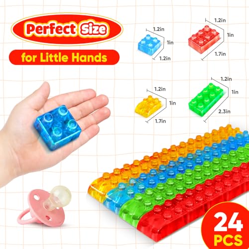 Image of LESONG Sensory Building Toys for Toddlers: 24PCS Squeezable Silicone Stacking Toys - Early Learning Construction Playset for Preschool Manual Skills, Birthday Gifts