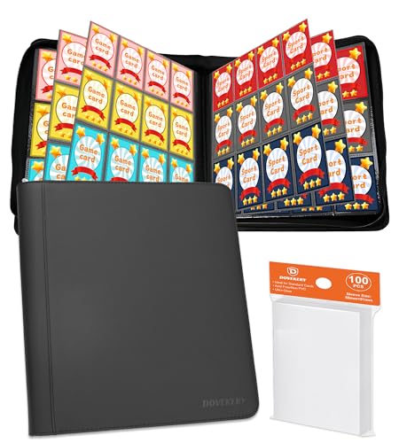 DOVEKERY 12 Pocket Card Binder, 864 Pockets Side Loading Trading Card Collection Binder, Comes with 100pcs Card Sleeves, Zipper Ringless Holder Album for TCG, Sports, Game Cards, Black
