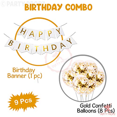Image of Party Propz Birthday Decoration Items - Happy Birthday Banner, Gold Confetti Balloons, HBD Decoration Items For Husband, Golden Theme Bday Decoration, Balloons for Decoration