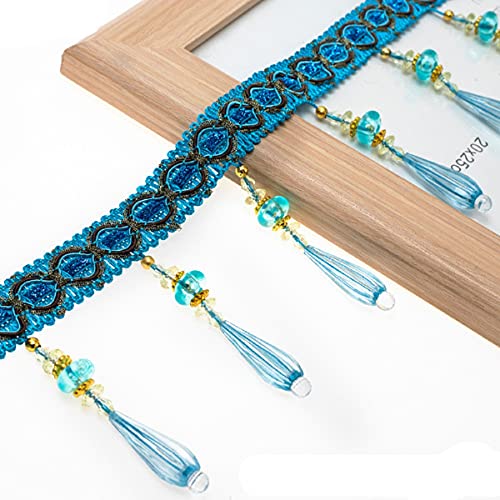 Cintas con borlas y cuentas Yalulu de 4 yardas en color azul para decoración 2