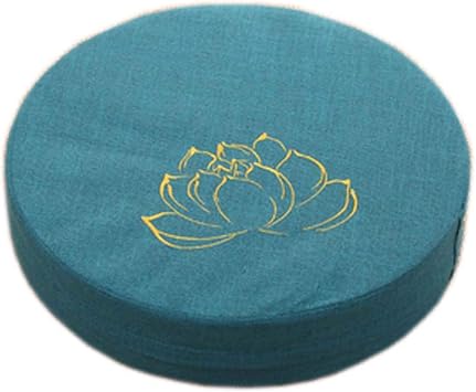 FANCY PUMPKIN [Embroidery Lotus] Buddhist Seat Mat Yoga Meditation Floor Pillow Zafu, Blue