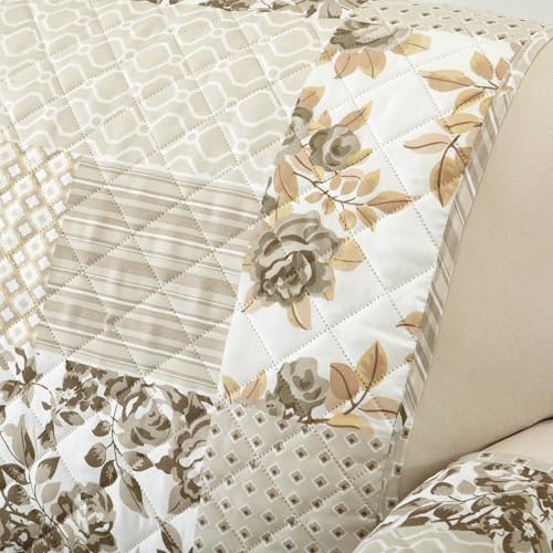 Image of Great Bay Home Reversible Patchwork Recliner Cover - Washable Slipcover Furniture Protector with Elastic Straps - Perfect for Kids & Pets - Box-Stitched Detail (Taupe)