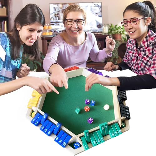 MZSX Brettspiel aus Holz, Familien-Holzbrett-Tisch-Mathe-Spiele für Kinder Klassisches 6-seitiges Holzbrettspiel mit Würfeln und Shut, Holz Brettspiel Würfel Spiel Bar Party Familie Eltern Kind