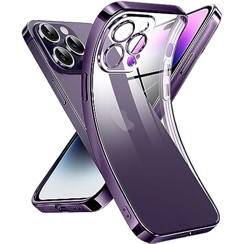 Supdeal Crystal Clear Case for iPhone 14 Pro, [Not Yellowing] [Camera Protection] [Military Grade Drop Tested] Transparent Shockproof Protective Phone Case Soft Silicone Slim Cover, 6.1", Purple Cover