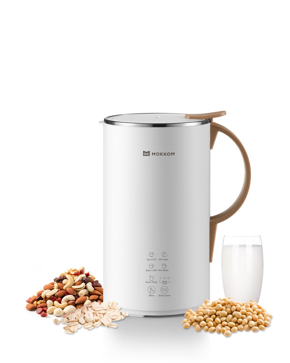 MOKKOM Automatic Nut Milk Maker 20 oz - Blanc, Idéal pour la Fabrication Domestique de Lait de Soja, Amaretto, Amande, N
