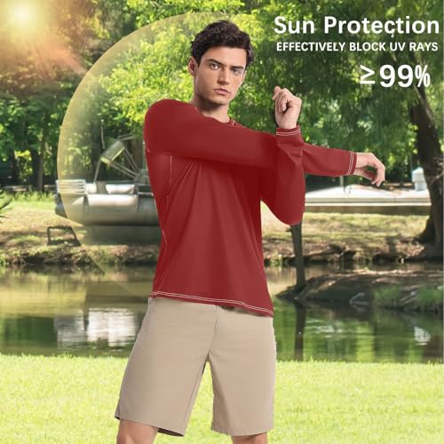 Comfortable Long Sleeve Rash Guard Long Sleeve Beach Men's UPF 50+ Maroon Brown4