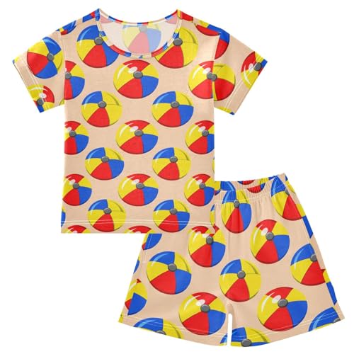 Cartoon Beach Ball Pajama Set Short Sleeve Summer Pajamas Sleepwear Nightwear Set Cotton 5Y