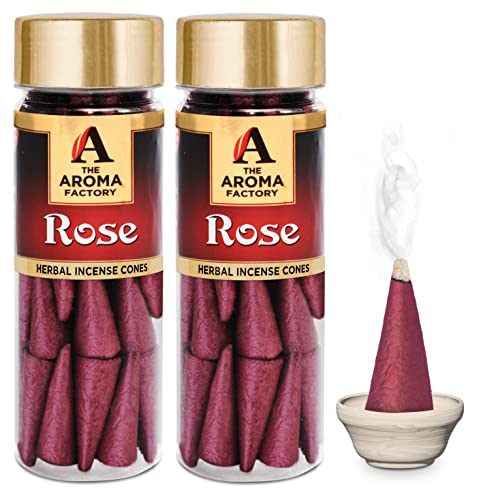 Image of The Aroma Factory Incense Dhoop Cone for Pooja, Rose (100% Herbal & 0% Charcoal) 2 Bottles x 30 Cones