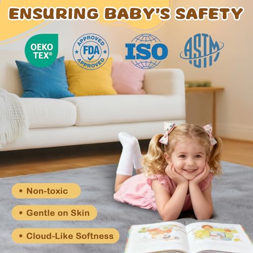 Image of Yozoia Baby Play Mat 71 x 59, Thick Baby Play Mat for Floor, Ultra Soft Playpen Mat, Machine Washable Tummy Time Foam, Non-Slip Bottom Helps Cushion, for Kids, Infant and Toddler Crawling