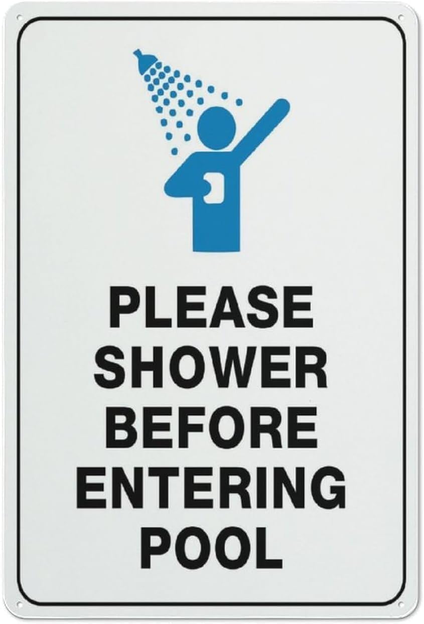 Bdeyfg Colour2 Please Shower Before Entering Pool Outdoor Printed Aluminum Warning Metal Sign Tin Signs Aluminum Plaque For Outdoors Use Yard Farm Fence Home Wall Decor 8X12 Inch