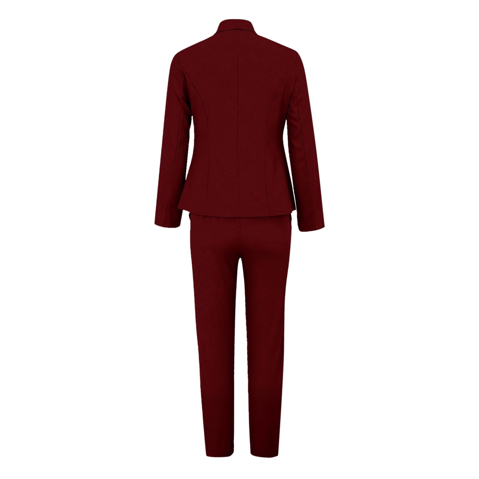 Costume formel 2 pièces pour femme, élégant, couleur unie, cardigan à manches longues, poches, haut élastique, jambe droite
