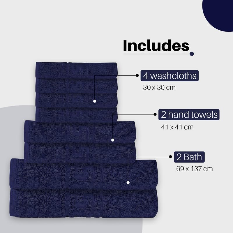 DTEX HOMES 8 Piece Towel Set 100% Egyptian Cotton 500 GSM, 2 Bath Towels, 2 Hand Towels, 4 Washcloths - Navy Blue - Image 3