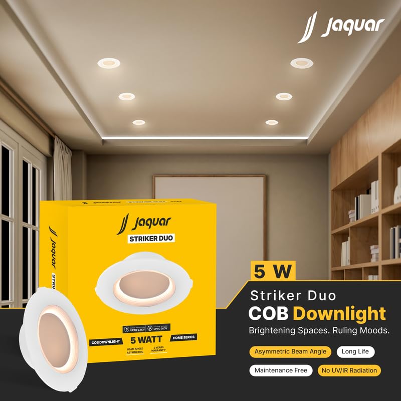 Image of Jaquar 5W Striker Duo 3-in-1 Modes LED Downlight (CW+WW) with Ring Ambient Light | 3 Mood Lighting Modes | Fits Standard Deep Junction Box | Home & Offices | Cutout 75mm | 2-Year Warranty | Pack of 2