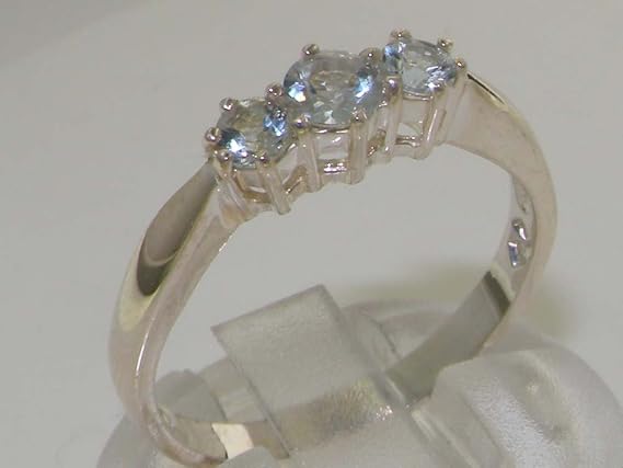 Solid Sterling Silver Natural Aquamarine Ladies Eternity Band Ring