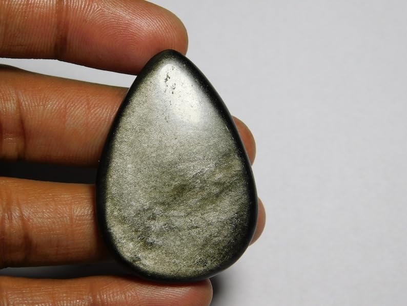 Obsidienne argentée naturelle en forme de poire pour fabriquer un cadeau unique
