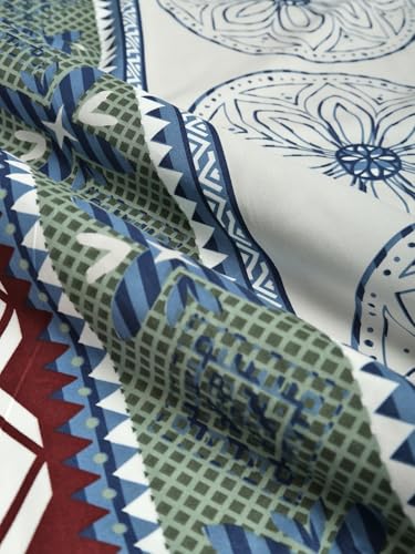Image of ROSARAHOME 180 TC Microfiber Flat Queen Size Double Bed Bedsheet with 2 Pillow Cover| Bedsheet:240cmx225cm Pillow Covers:45cmx70cm,Ethnic Multicolor