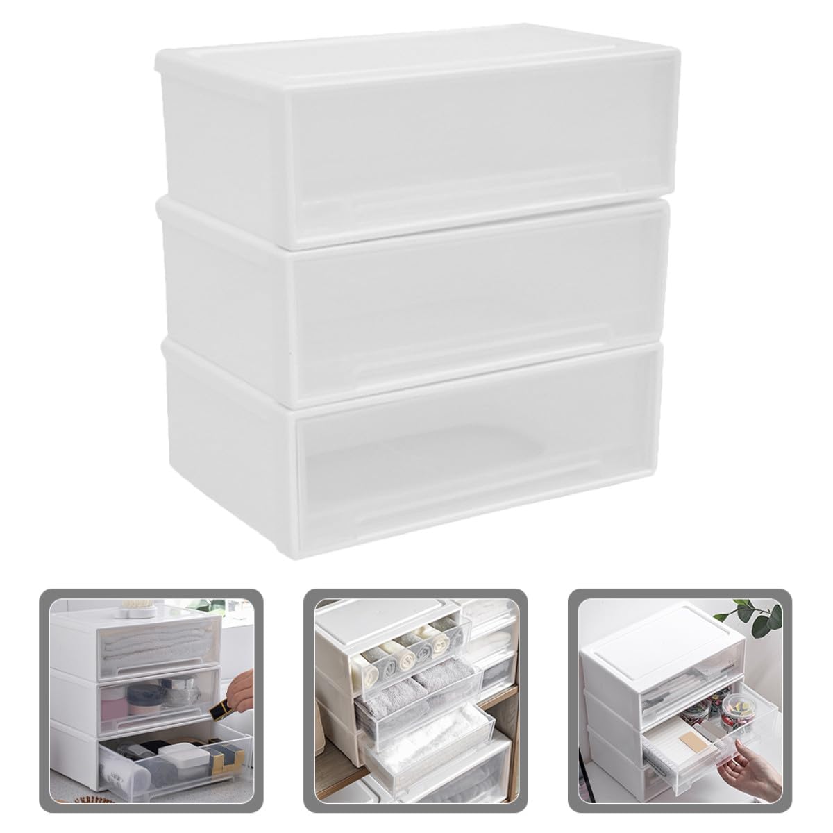 WOONEKY Organizer Cassetti per Trucco e Portaoggetti da Scrivania, Scatola di Immagazzinaggio Bianca in Plastica Resistente, Organizzatore per Cassetti Dell'armadio per Ufficio e Casa,